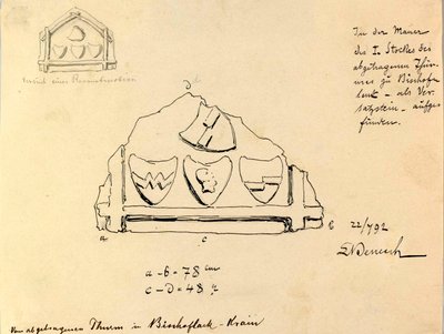 Drawing of Relief from the Tower in Skofja Loka by Ladislav Benesch